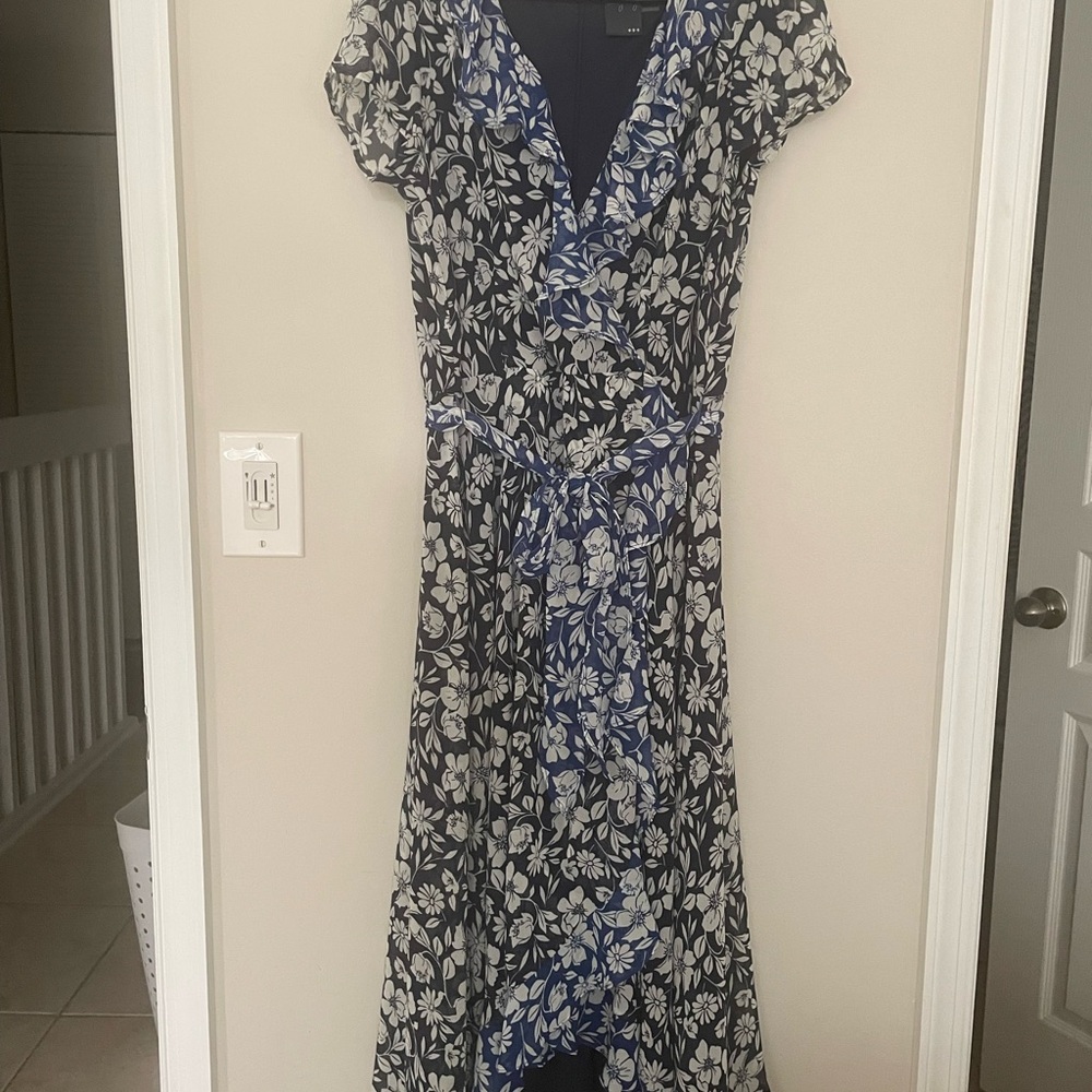 Floral Wrap Dress in Navy and White
